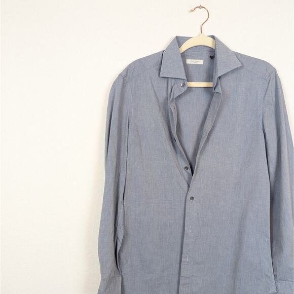NWT Boglioli Solid Chambray Blue Casual Button Down Shirt - Picture 3 of 8